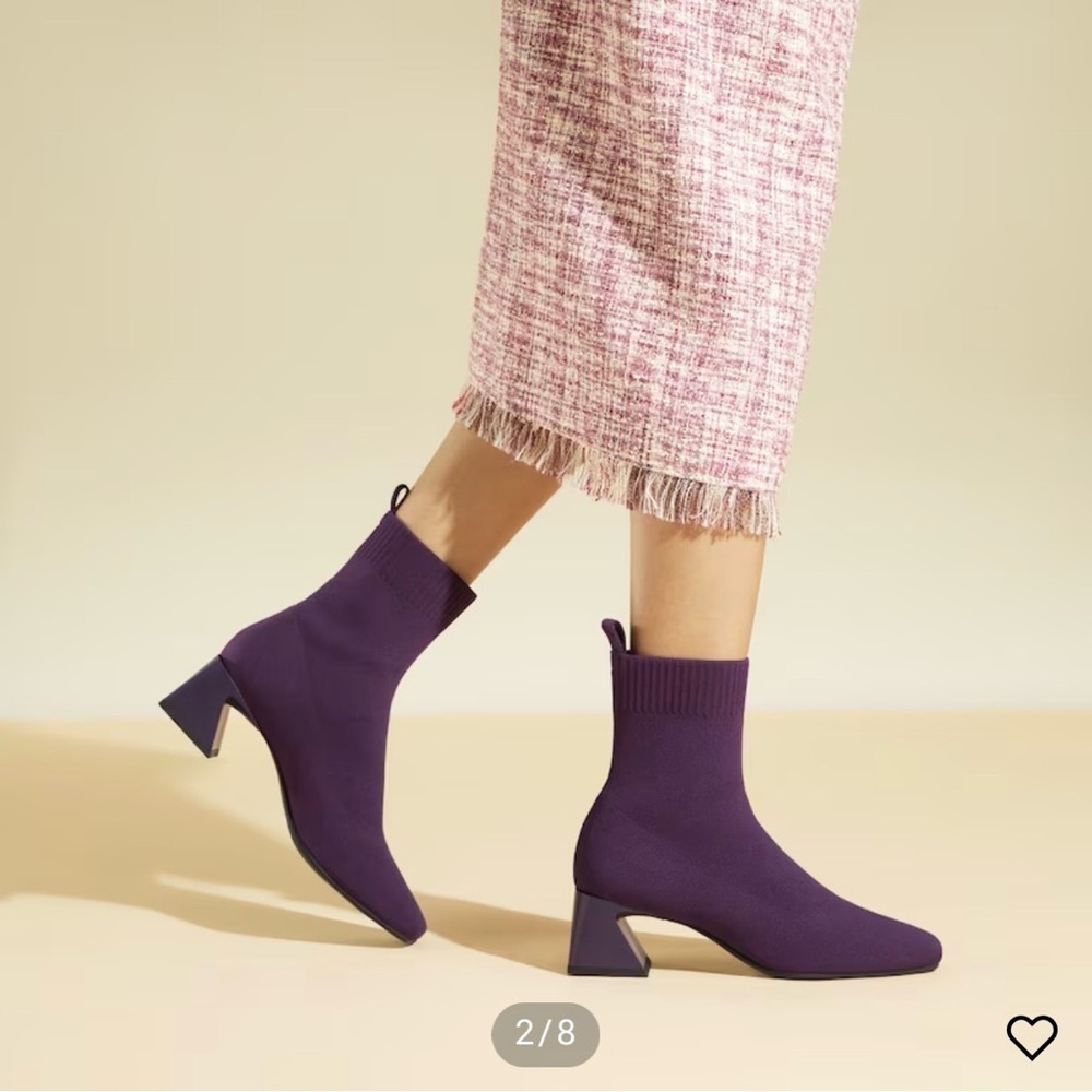 New Vivaia Square Toe Water Repellent Block Heeled Boots 9 Purple Regina Pro